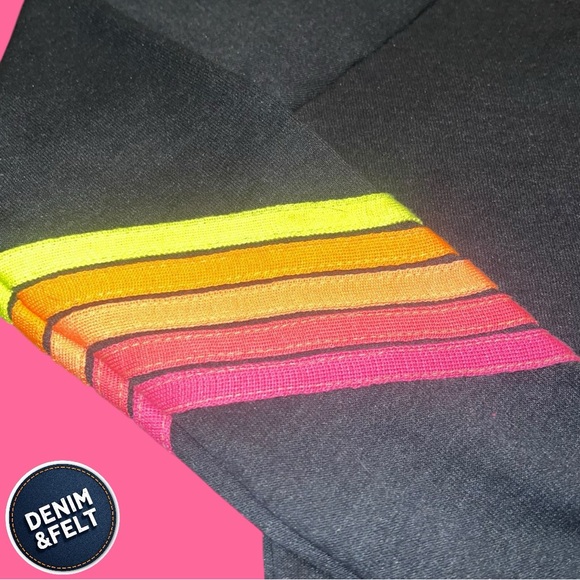 Aviator Nation Women’s Bolt Chevron 5 Stitch Split Neck Sweatshirt Charcoal/Neon - Picture 6 of 12